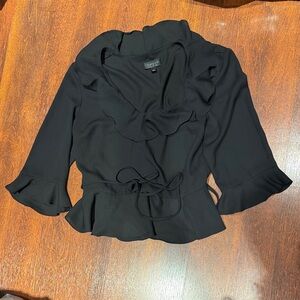 Topshop Black Ruffle Tie-Front Blouse